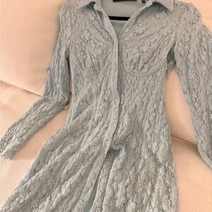 Rotate Birger Christensen Blue Lace Mini Dress Size M Button Front